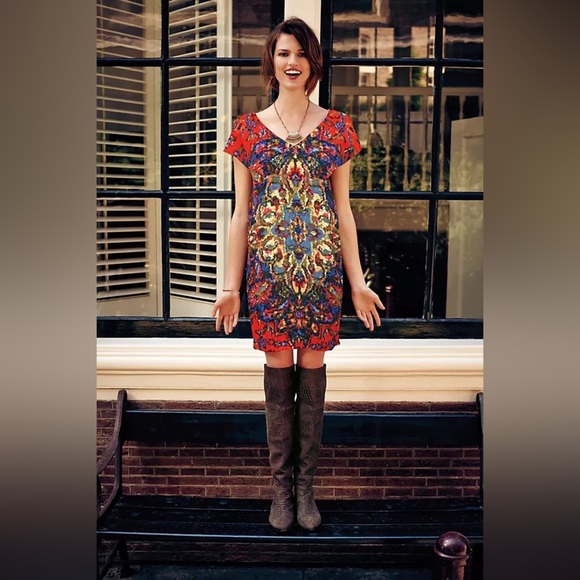 Anthropologie Maeve Boho Prins Tunic Printed V Neck Dress - Picture 3 of 9